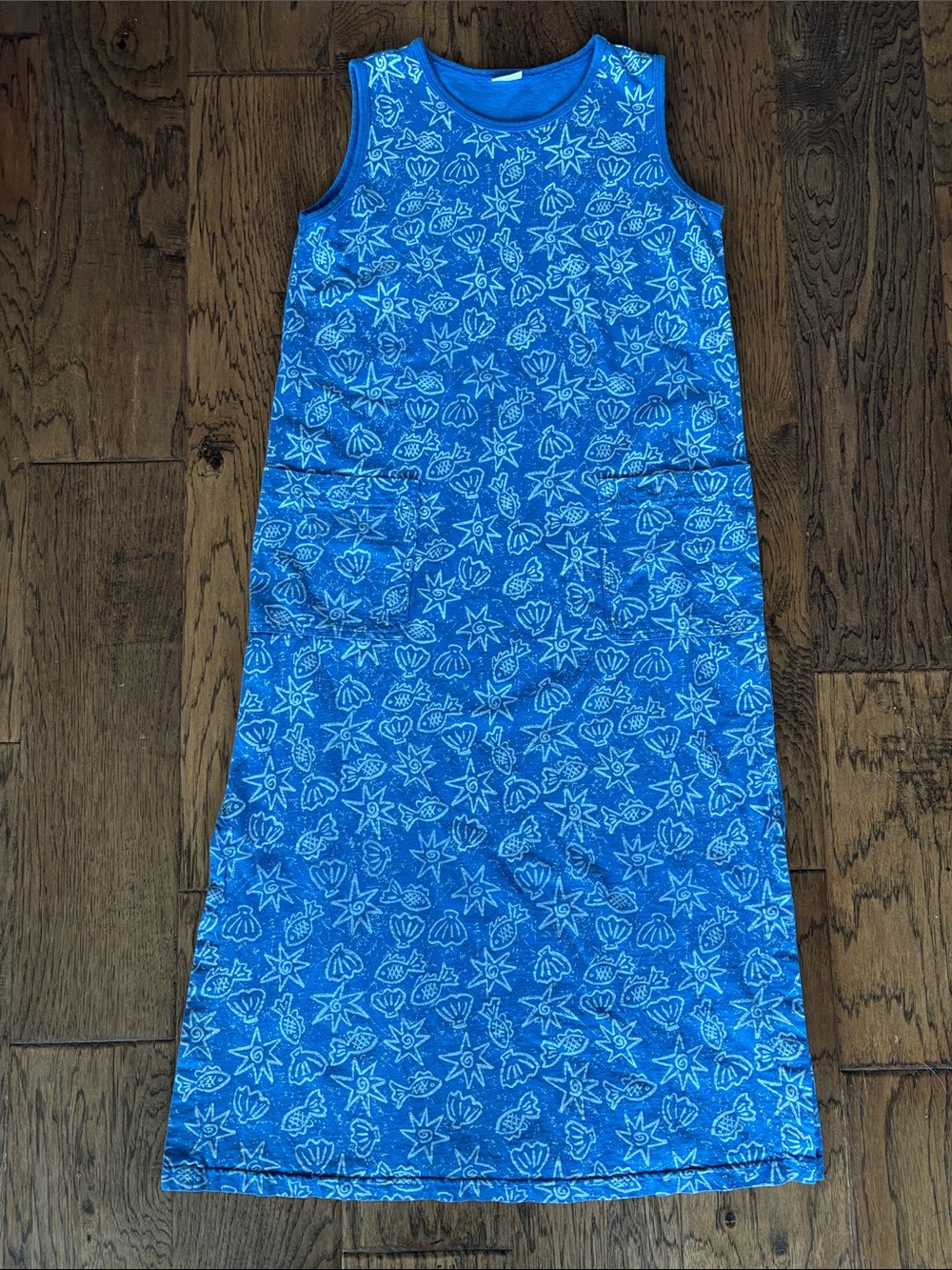 Vintage Blue Sleeveless Star & Shell Beach Print Coverup Dress